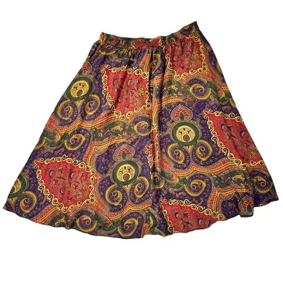Valerie Stevens Pure Silk Paisley Midi Skirt Women’s 2XL Vintage Boho 90s Retro - Picture 2 of 15